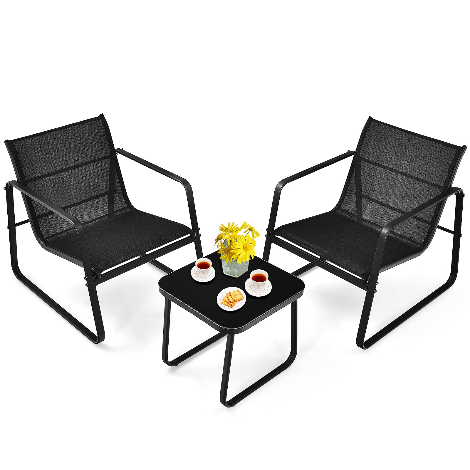 3 Pieces Outdoor Conversation Set, Patiojoy All-Weather Patio Furniture Set